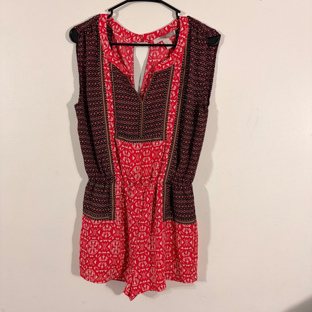 Forever 21 Contemporary Romper Womens Medium Red Black Tribal Boho Geometric